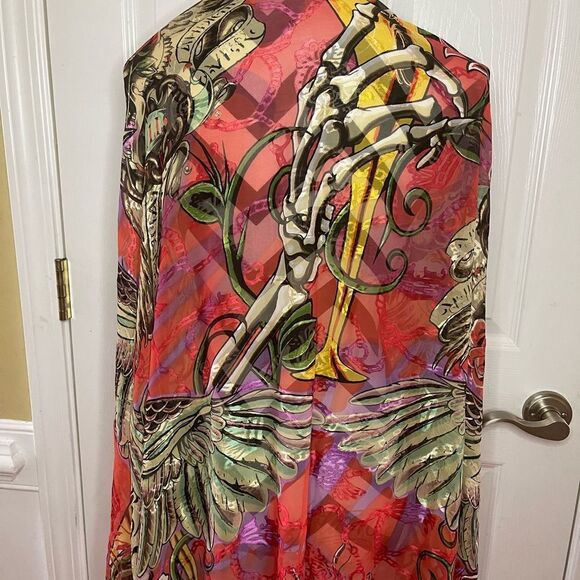 NWT Christian Audigier 100%silk multi color extra large scarf - Picture 6 of 13
